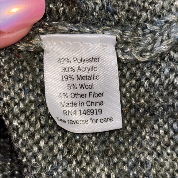 Lauren Conrad | Metallic Cable Knit Sweater | Green Shimmer Pullover | Size L - Picture 10 of 11